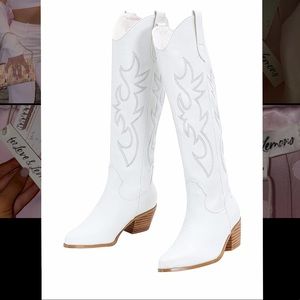Knee High White Cowboy Boots Size 6